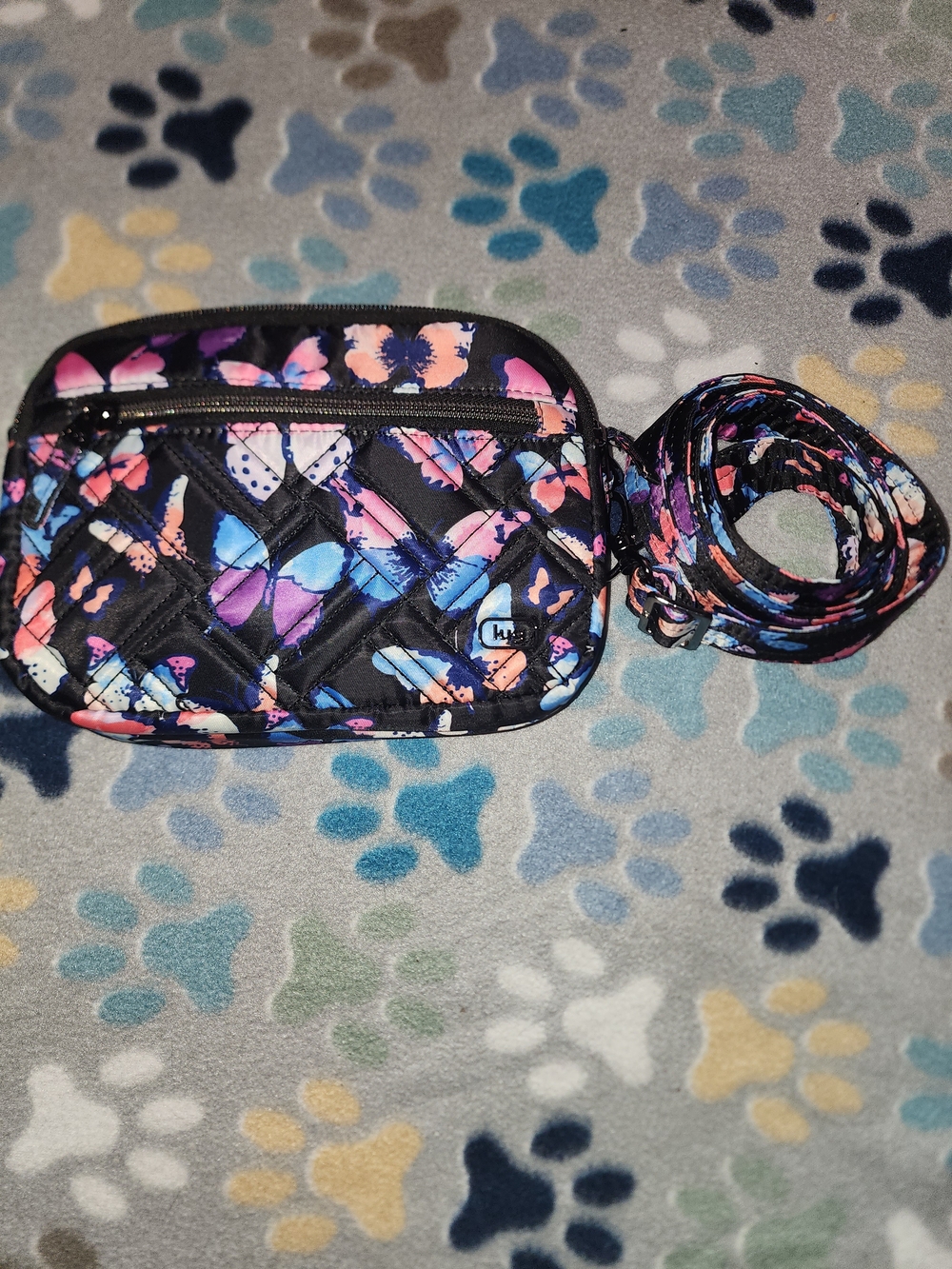 lug Quilted Crossbody Bag in Black with Pink, Blue, Purple Accents